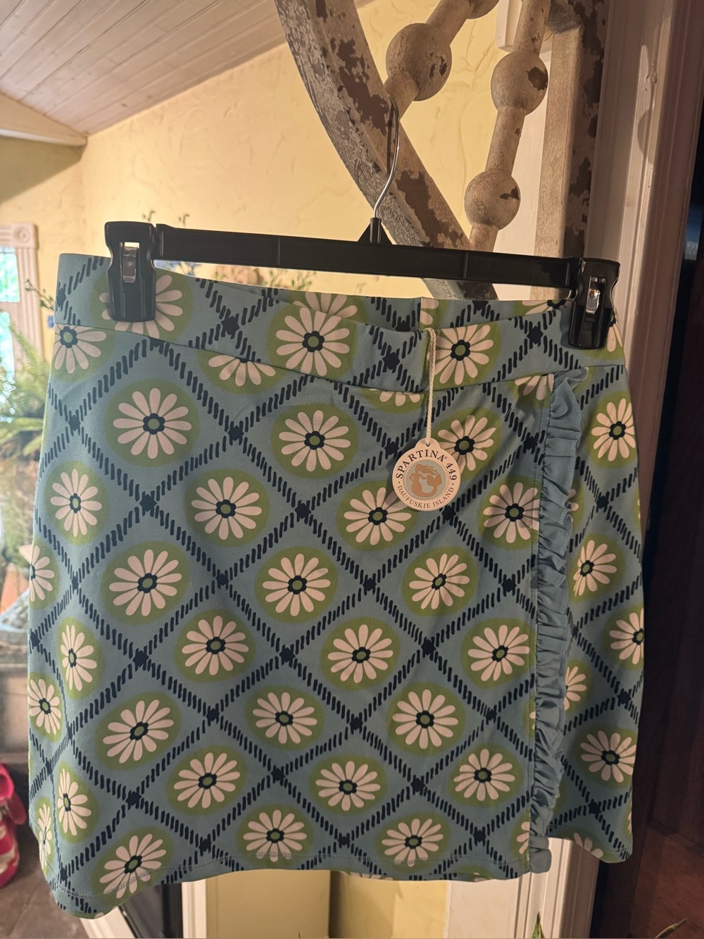 Spartina 449 Blue Floral Daisy Mini Skort with Ruffle Side Trim
